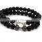 Wholesale Alloy Metal Barbell Matte Black Stone Beads Fitness Fashion Dumbbell Bracelets