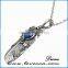 Big Blue Stone Mens Womens Vintage Feather Stainless Steel Pendant