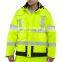 Hi Vis Reflective Safety Rain Men Jacket Long Waterproof Rain Jackets With Fixed Hood