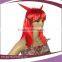 long straight synthetic red color ox horn halloween party wig