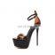 ladies beautiful gold or black color design high stiletto heel ankle strap platform sandals women's comfortable shoes