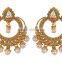 Indian Ethnic Traditional Pearl Drop Gold Plated Polki Earring For Women