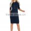 Dark Blue Pencil Dress ,Peter Pan Collar Dress with Pockets.