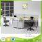 Modular workstation for 4 person desktop glass partition screen with storage and keyboard tray