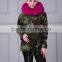 Hot Pink Thick Part Fox Fur Trimmed Luxury Ladies Fashion Short Parka