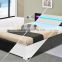 2015 modern LED lighting white leather bed,italian leather,bedroom furniture