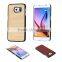 Wood pattern PU+Rubberized pc leather back hard case for Samsung S6