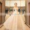 Modern A-line Off-shoulder Cap Sleeve Satin Ball gown with Long Tail wedding dresses TS38