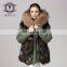 Italy Designer Army Real Fox Fur Parka 2016 Women Jackets With Natural Fur Collar