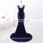 Real photo Custom Made Navy Blue Velour Evening Dresses 2017 New Women Evening Party Gowns Free shipping