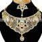 Fancy Intricate Design White Color Flower Gold Plated Kundan Zerconic Necklace Earrings Tikka