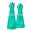 Custom long green nitrile rubber dry box Glovebox cleaning chemical protective gloves