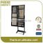 Floor standing black jewelry armoire with full mirror