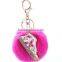 Fashion gift rhinestone shoe keychain with rabbit fur ball