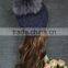 Custom strip knitted beanie hats, wholesale custom embroidered beanie,raccoon fur pom pom beanie