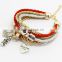 New Vintage Fashion Simple Metal Made With Love Heart Christmas Tree Multilayer Charm Leather Bracelet