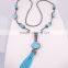 Natural Turquoise Gem stone Necklace, Tassel Jewelry Pendant Hematite Beaded Druzy Necklace