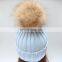 Hand made jumbo raccoon fur ball girl hats real pompom knitted hats