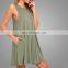 Simple Design Loose Fit Summer Vest Army Green Sexy Sundress For Woman