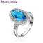 New Sapphire Blue Zircon Crystal Ring Party Exaggerated Wedding Rings for Women Platinum Plated Engagement Ring