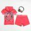 Hot Pink Ladies Short Sleeve Embroidered Velour Suits