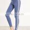 Sexy Basic Raw Hem Crop Tops With Blue Striped Side Leggings Cotton Blends Casual Women Sportwear Jogger