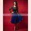 HC 4283 The Whole Sale A Line Round Neckline Long Sleeveless Black Lace Royal Blue Overlay Dress