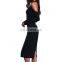 Backless Bodycon Pencil Dress Hollow Out Woman New Arrival Black Open Shoulder Long Sleeve Bow Halter Dress