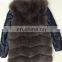 Fashion Outwear Medium-long Vest Fox Fur With Detachable Leather Sleeves Winter Waistcoat Jacket Coat