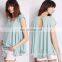 Short sleeve cotton jersey plain color ladie back cutout tops,high quality babydoll shirt