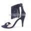Good quality cheap price high heel woman suede tassel sandals using back zipper