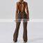 Oem Hollow Out Fitness One Piece Backless Jumpsuits Women Gym Rompers Flared Leggings