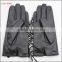 genuine black thin fringed leather gloves with polyester lining