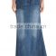 Woman fashion contrast panel washed long denim skirt SYA15074