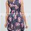 Floral Print pattern Stripe Organza Sleeveless Dress/women dress/clothing