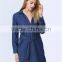 Fashionable Hot Sale Factory Price Long Sleeve With Waist Belt Women Denim Dress