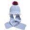 Myfur Newest Design Baby Cotton Hat and Scarf with Real Raccoon Fur Pom Pom
