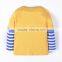 Funny stripe sleeve embroidered cars yellow baby tshirt plain
