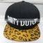 2016 custom 5 panel flat leopard 3D embroidered logo hats with factory direct supply