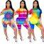 Summer Tie Dye Print Basic T Shirt Women Casual Outfits Wear Jogging Biker Tees Shorts Two Piece Set