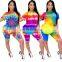 Summer Tie Dye Print Basic T shirt Women Casual Outfits Wear Jogging Biker Tees Shorts Two Piece Set