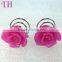 girls hair accessories red rose shape metal plastic hair barrettes for kids