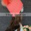 High quality winter knit hat with raccoon fur ball on the top/fashion knitted fur hat