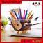 2016 new design wooden handmade hedgehog pen holder with 24 color pencil