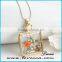 Natural Dried Flower Glass Locket Pendant Necklace for Women