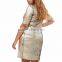 The Gold Irregular Plus Size Sequin Dress Short Sleeves Dress for Ladies