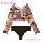 Two Piece Long Sleeves Printing Flower Women Sexy Swimwear Girls Bathing Suit