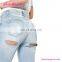 Wholesale No Moq Summer Women Denim Light Blue Ripped Jeans