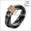 Fashion Black Ceramic Rope With Rose Gold Tone Stainless Steel Tricyclic Engagement Ring Anniversary Wedding Band For Ladies