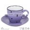 solid color with engraved doted cup and saucer ceramic